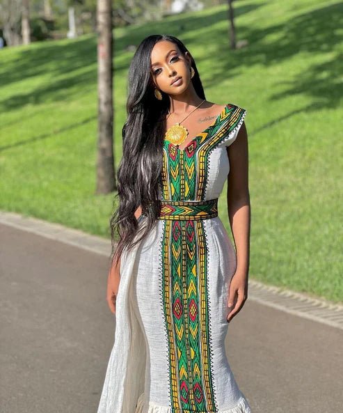Elegant Habesha Kemis | Modern Ethiopian Zuria Dress with Tilf - EthGebya