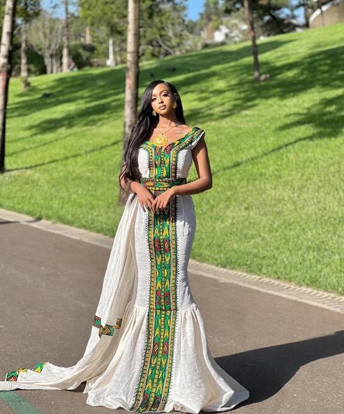 Elegant Habesha Kemis | Modern Ethiopian Zuria Dress with Tilf - EthGebya