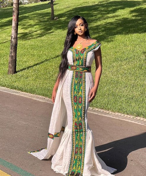 Elegant Habesha Kemis | Modern Ethiopian Zuria Dress with Tilf - EthGebya