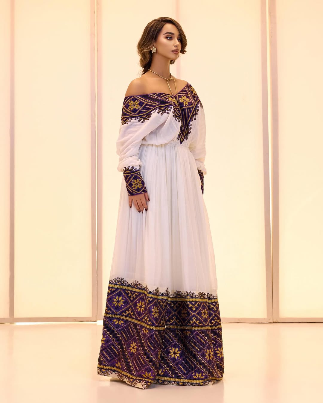 habesha modern dress Gorgeous Habesha Kemis Purple & Gold Embroidery| Ethiopian Zuria Dress – EthGebya