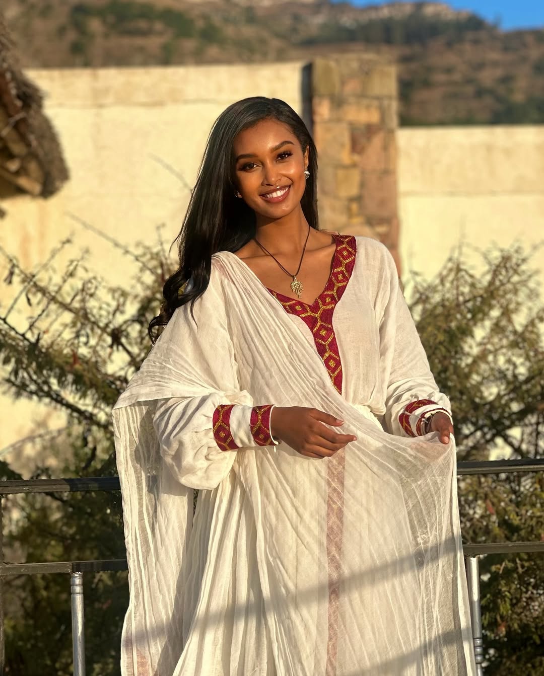 Handmade Red Tilet Zuria Habesha Kemis | Elegant Modern Ethiopian Dress