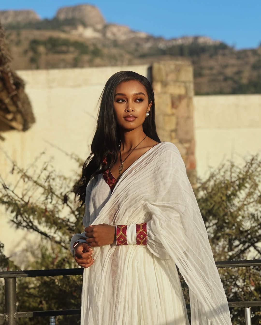 Handmade Red Tilet Zuria Habesha Kemis | Elegant Modern Ethiopian Dress