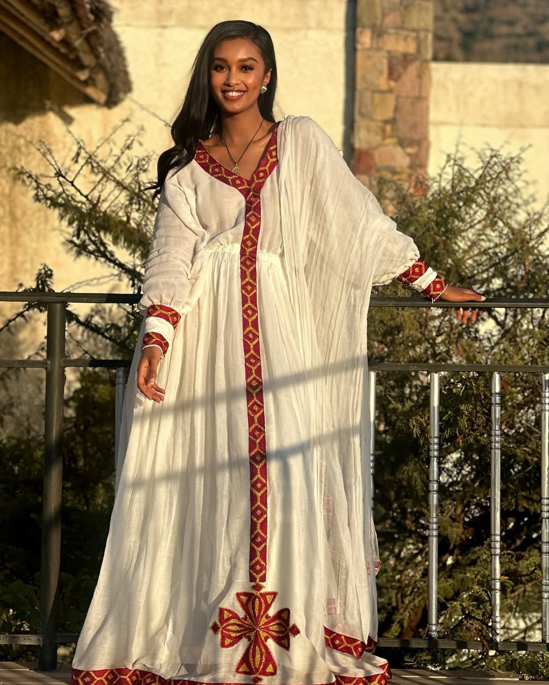 Handmade Red Tilet Zuria Habesha Kemis | Elegant Modern Ethiopian Dress