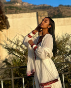 Handmade Red Tilet Zuria Habesha Kemis | Elegant Modern Ethiopian Dress