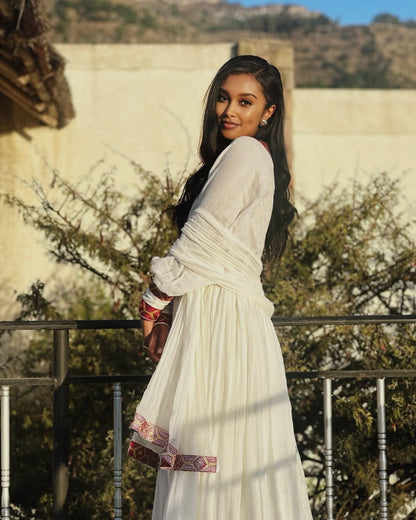 Handmade Red Tilet Zuria Habesha Kemis | Elegant Modern Ethiopian Dress