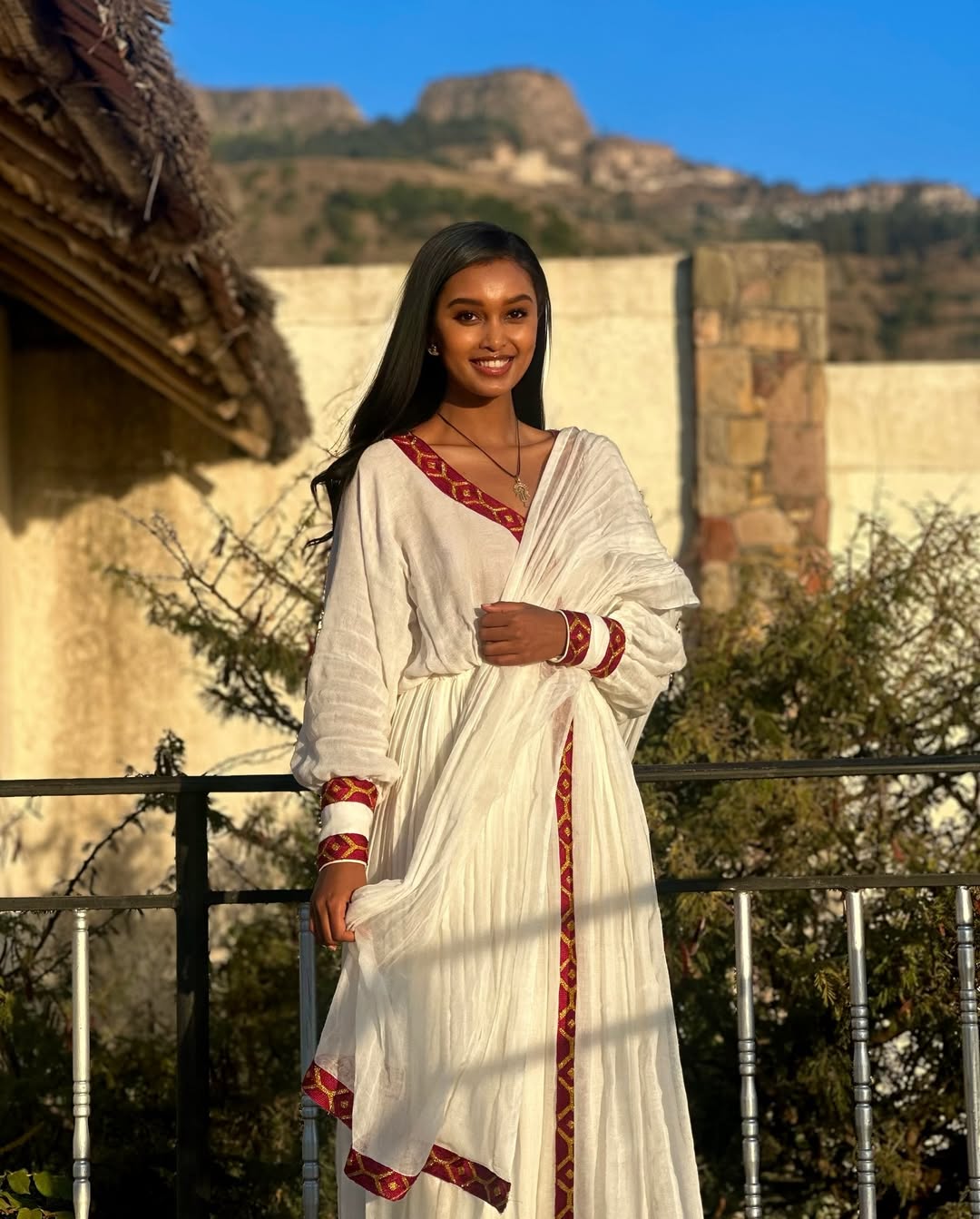 Handmade Red Tilet Zuria Habesha Kemis | Elegant Modern Ethiopian Dress