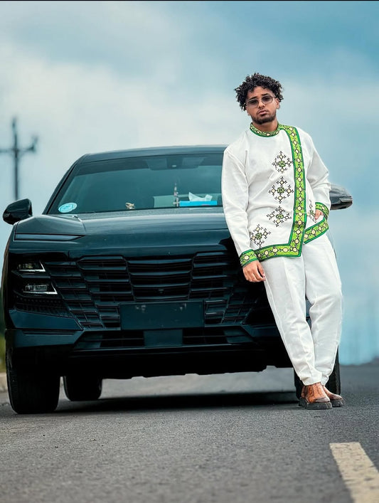 Green Habesha Men’s Shirt | Modern Ethiopian Traditional Wear