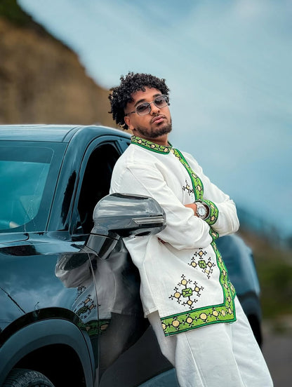 Green Habesha Men’s Shirt | Modern Ethiopian Traditional Wear
