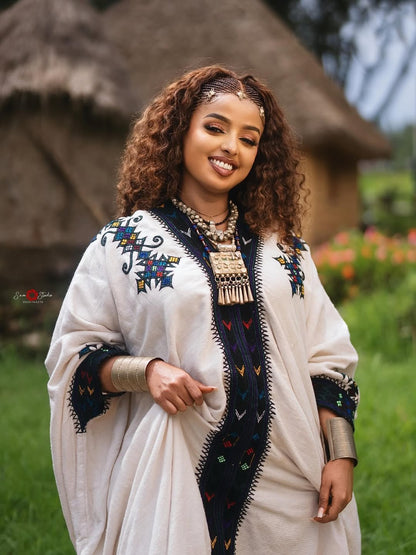 Gondar Habesha Kemis | Elegant Ethiopian Dress with Beautiful Tibeb