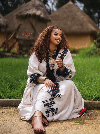 Gondar Habesha Kemis | Elegant Ethiopian Dress with Beautiful Tibeb