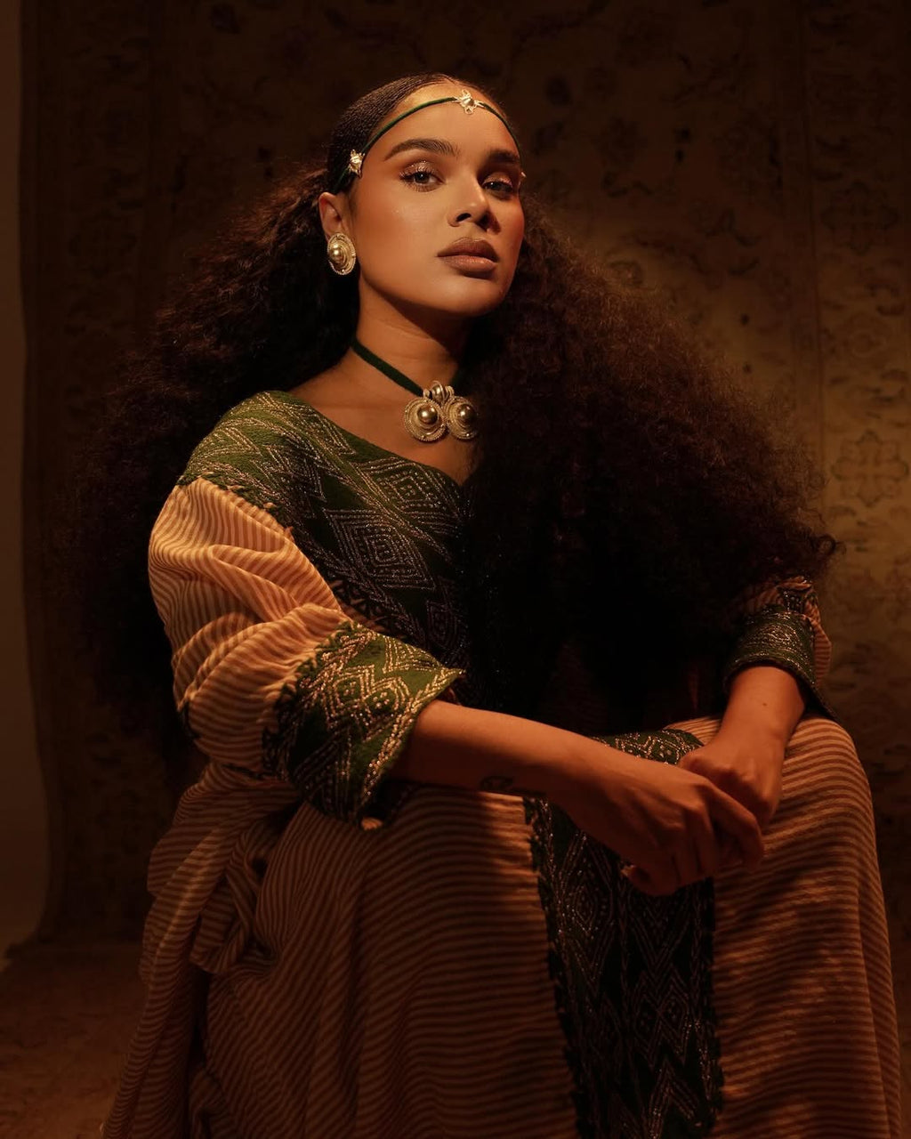 Green Organic Cotton Habesha Kemis | Handwoven Saba Design Dress