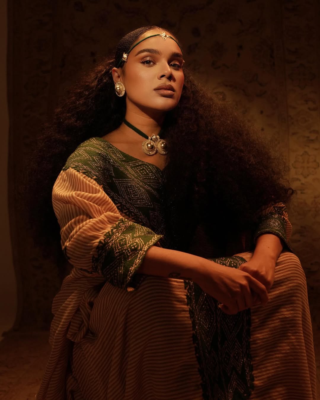 Green Organic Cotton Habesha Kemis | Handwoven Saba Design Dress