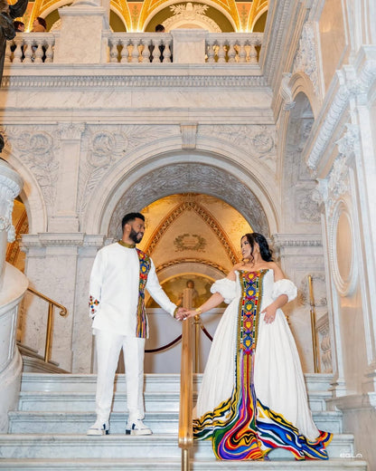 Colorful Habesha Couples Outfit | Luxury Ethiopian Wedding Set