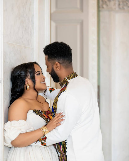 Colorful Habesha Couples Outfit | Luxury Ethiopian Wedding Set