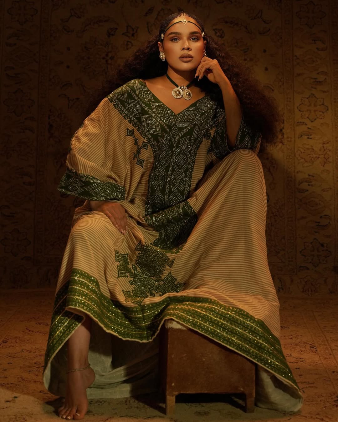 Green Organic Cotton Habesha Kemis | Handwoven Saba Design Dress