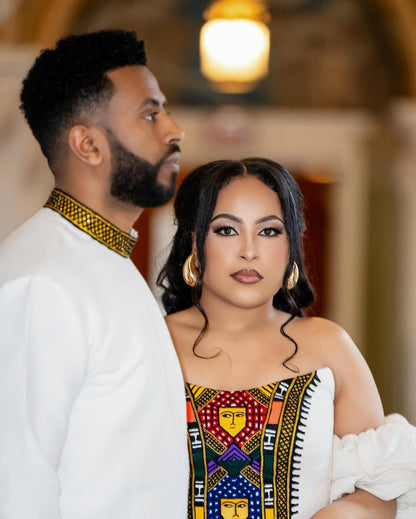 Colorful Habesha Couples Outfit | Luxury Ethiopian Wedding Set