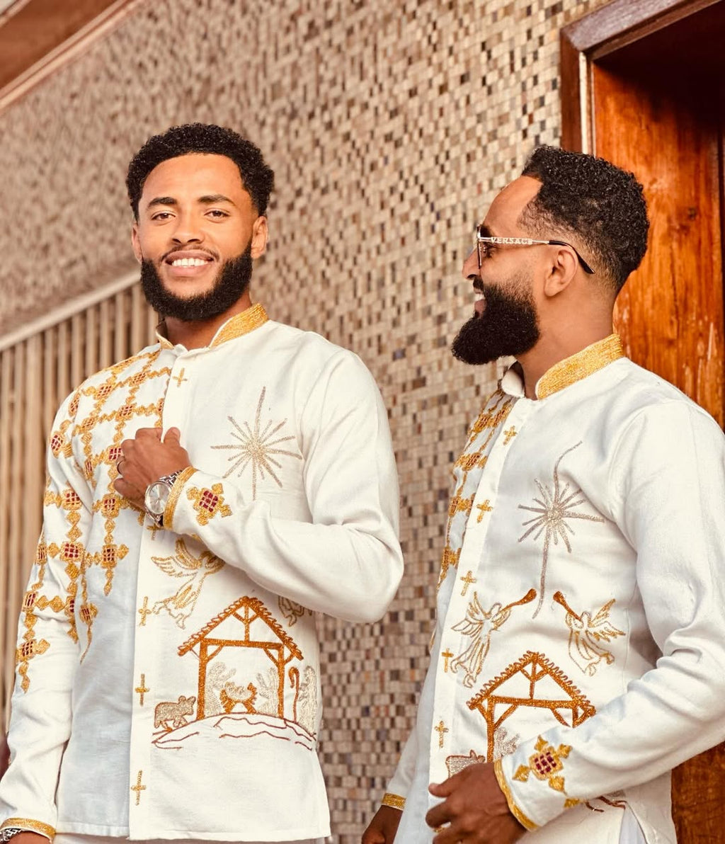 Modern Gold Habesha Men’s Shirt | Luxury Ethiopian Cultural Wear