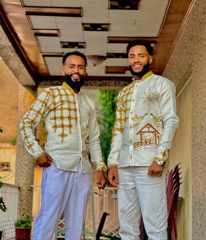 Modern Gold Habesha Men’s Shirt | Luxury Ethiopian Cultural Wear