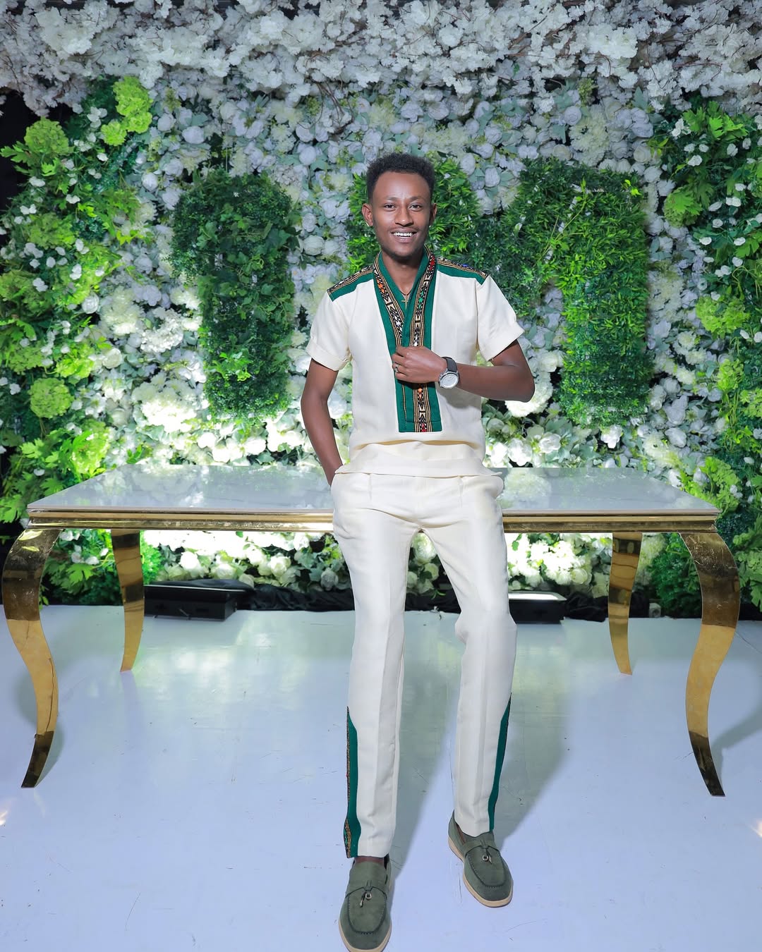 Dark Green Luxury Habesha Men’s Shirt | Ethiopian Cultural Wear