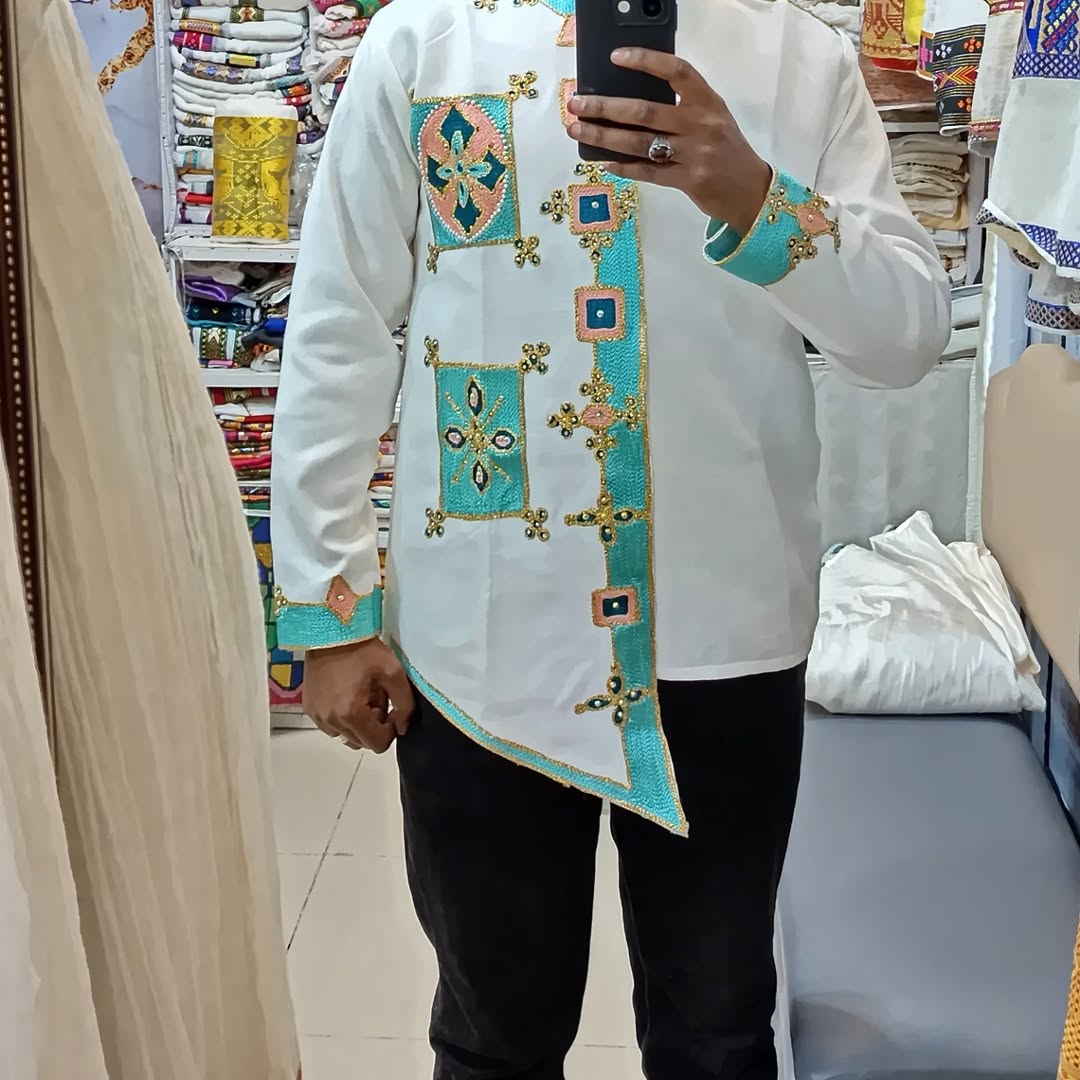 Light Green Habesha Men’s Shirt | Modern Ethiopian Traditional Wear