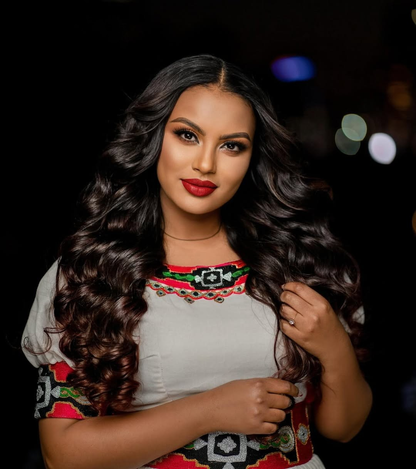 Reddish Habesha Couple Outfit | Modern Ethiopian Matching Set