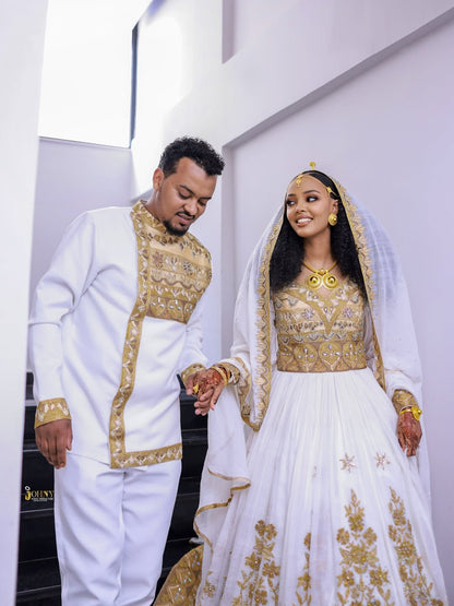 Luxury Gold Habesha Couples Matching Set | New Wedding Outfit