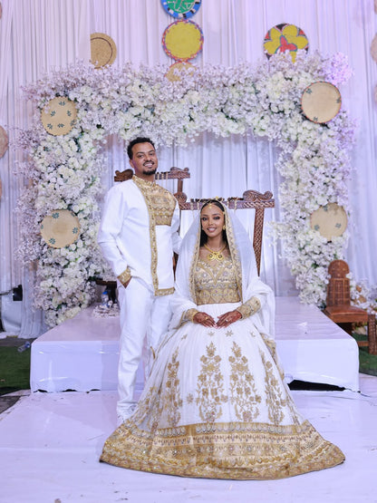 Luxury Gold Habesha Couples Matching Set | New Wedding Outfit
