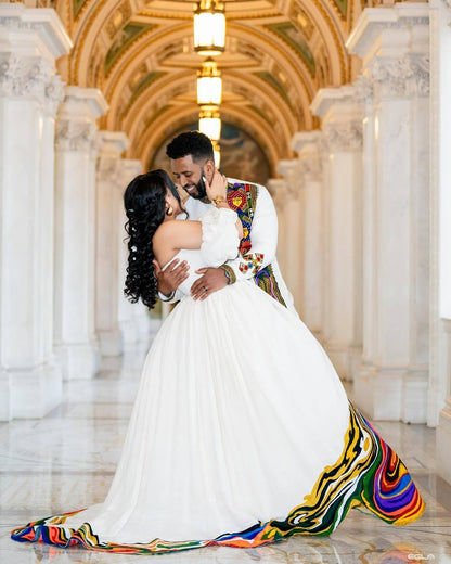 Colorful Habesha Couples Outfit | Luxury Ethiopian Wedding Set