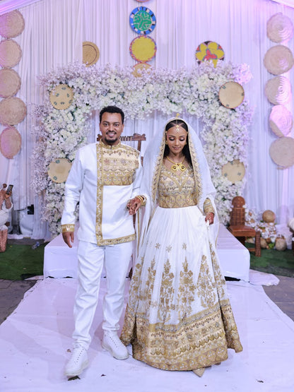 Luxury Gold Habesha Couples Matching Set | New Wedding Outfit