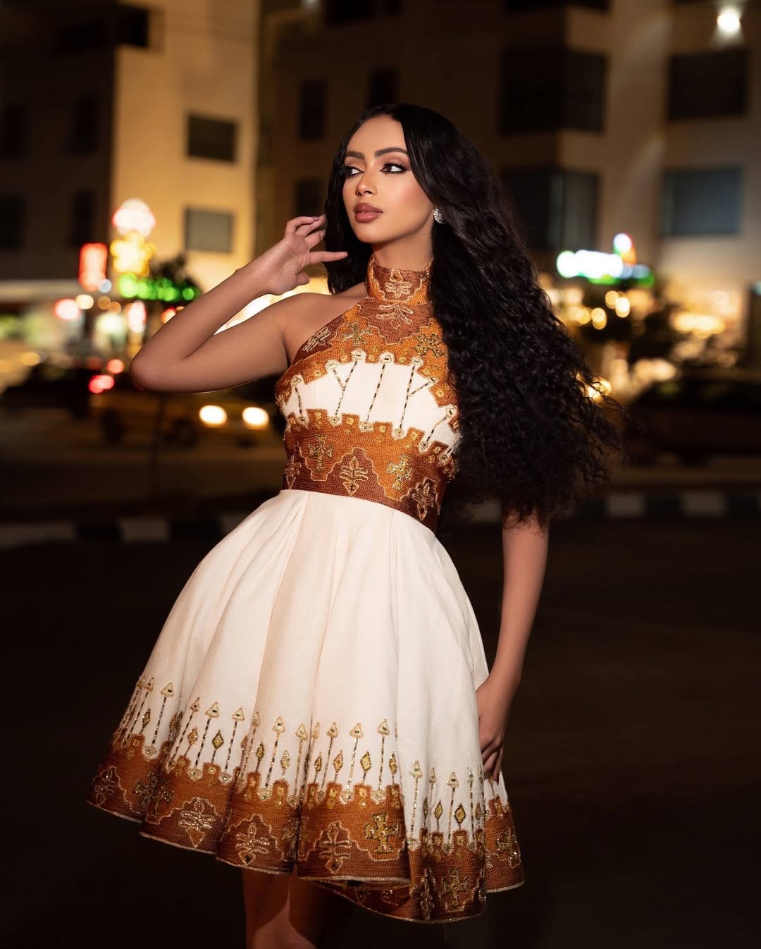Modern Brown Short Habesha Kemis Dress for Women