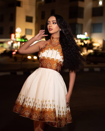 Modern Brown Short Habesha Kemis Dress for Women