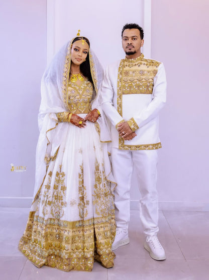 Luxury Gold Habesha Couples Matching Set | New Wedding Outfit