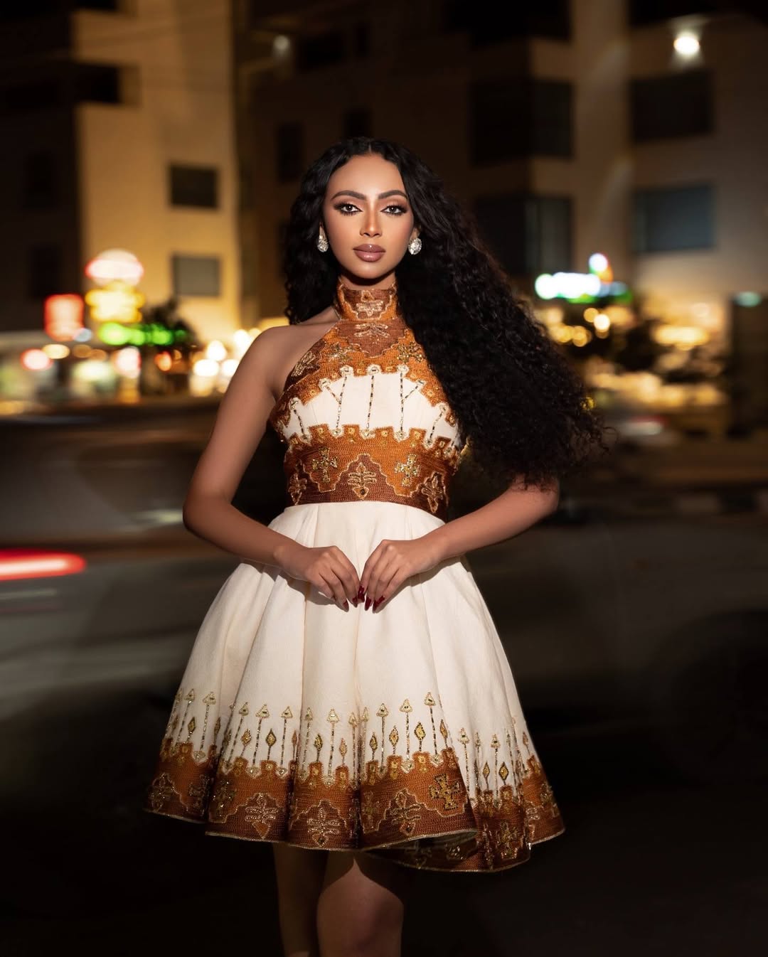 Modern Brown Short Habesha Kemis Dress for Women