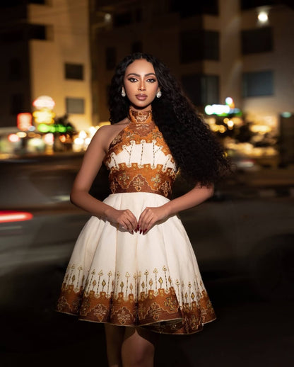 Modern Brown Short Habesha Kemis Dress for Women