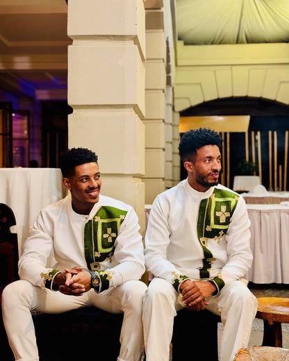 Luxury Green & Yellow Habesha Men’s Shirt | Modern Ethiopian Wear