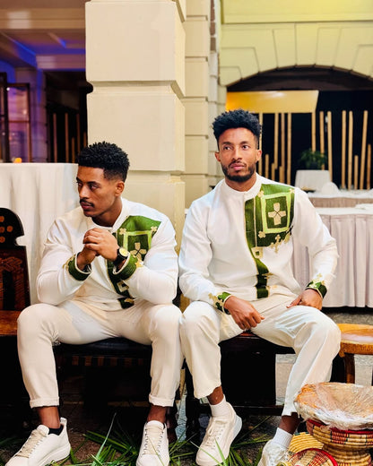 Luxury Green & Yellow Habesha Men’s Shirt | Modern Ethiopian Wear