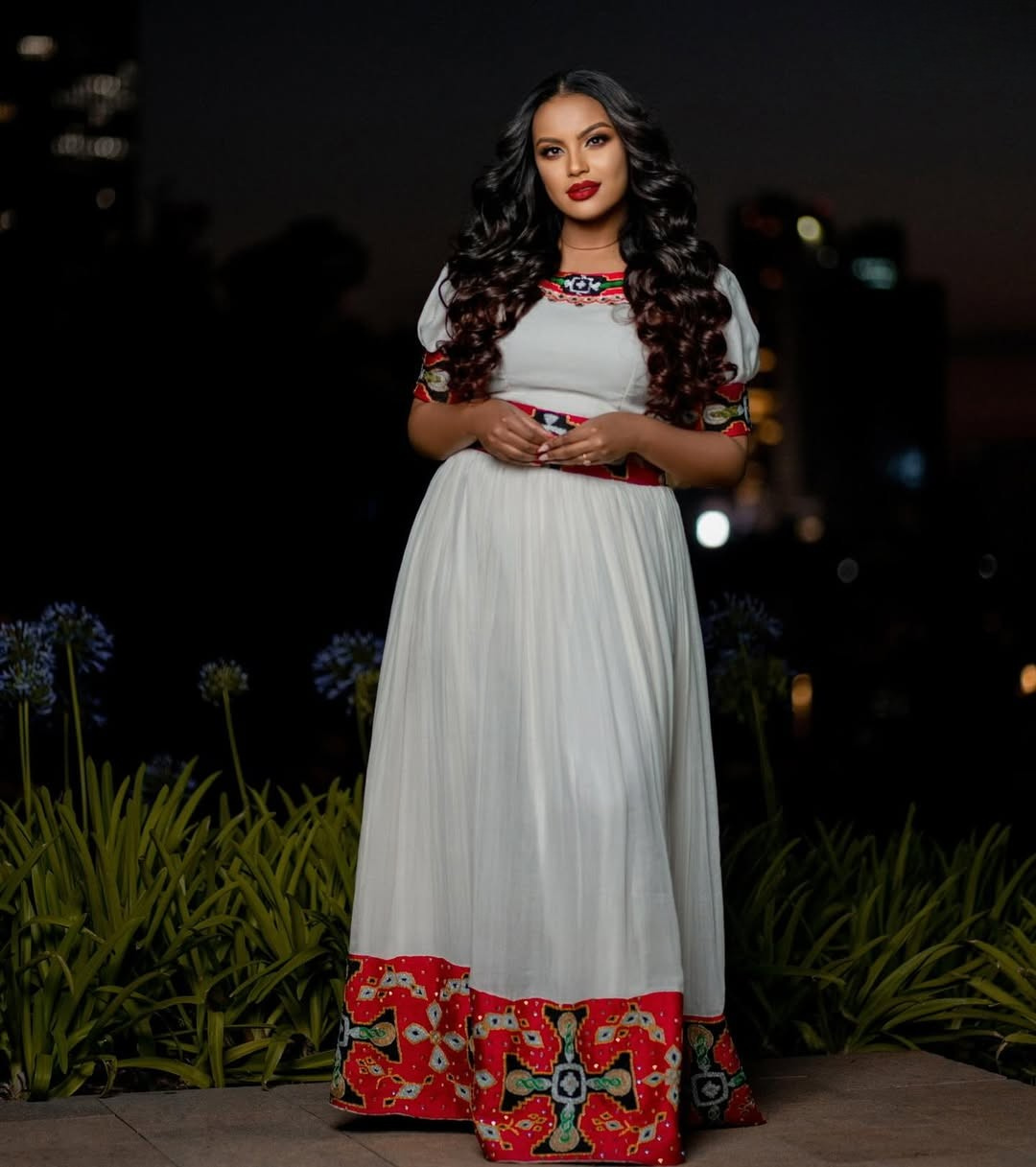 Reddish Habesha Couple Outfit | Modern Ethiopian Matching Set