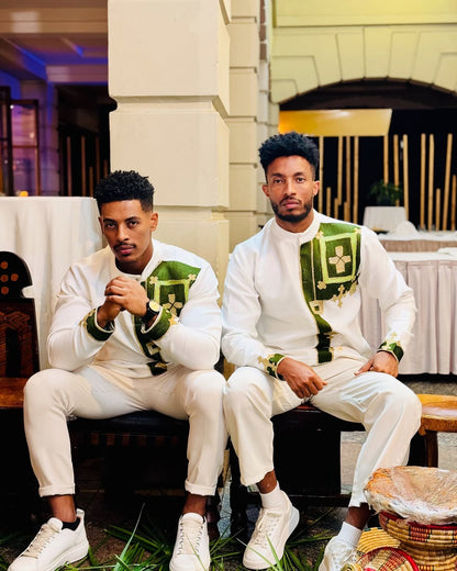 Luxury Green & Yellow Habesha Men’s Shirt | Modern Ethiopian Wear
