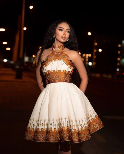 Modern Brown Short Habesha Kemis Dress for Women