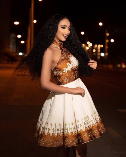 Modern Brown Short Habesha Kemis Dress for Women
