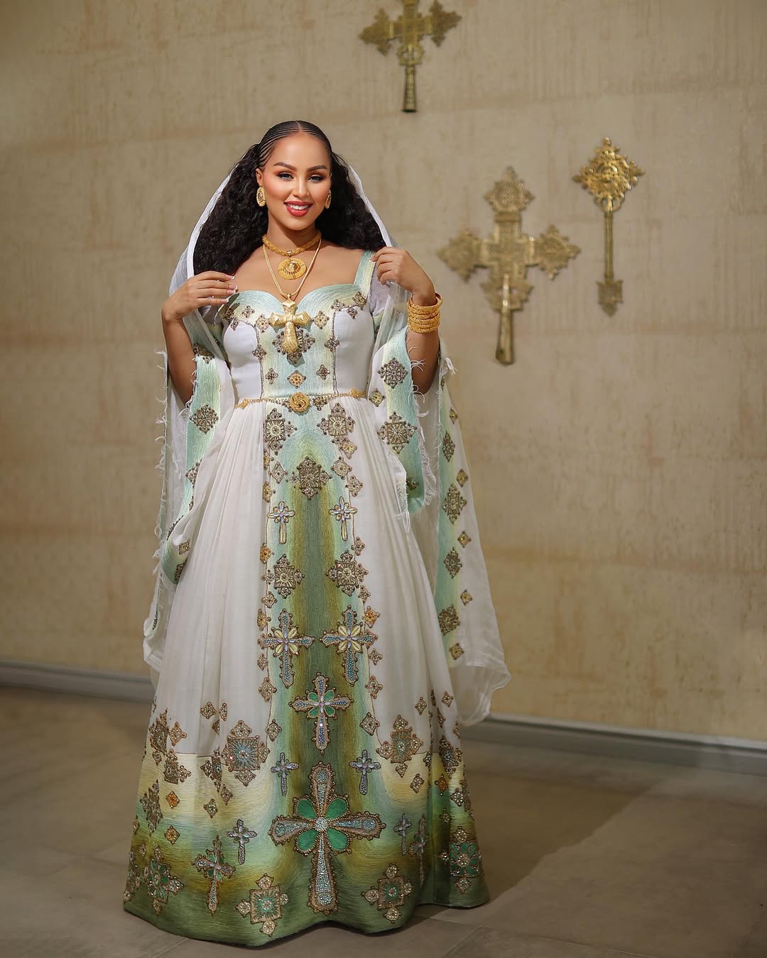 Green Habesha Kemis Dress | Handmade Ethiopian Zuria Outfit