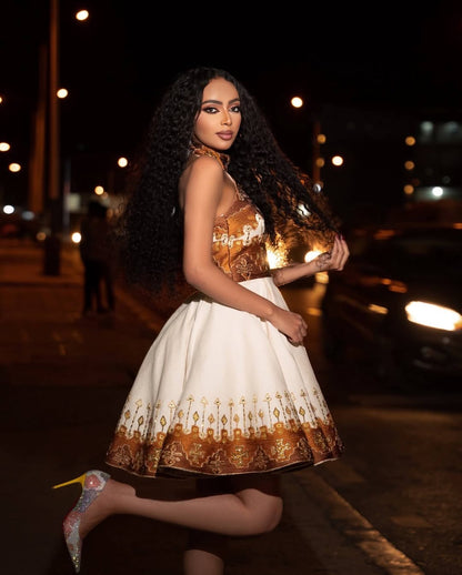 Modern Brown Short Habesha Kemis Dress for Women
