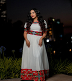 Reddish Habesha Couple Outfit | Modern Ethiopian Matching Set