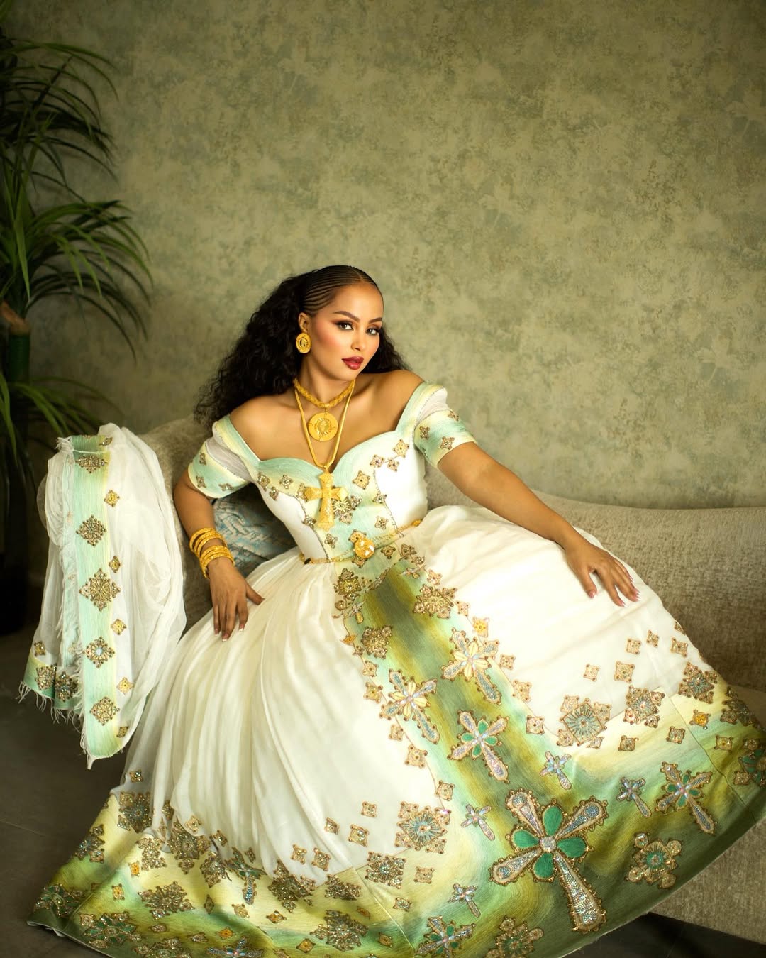 Green Habesha Kemis Dress | Handmade Ethiopian Zuria Outfit