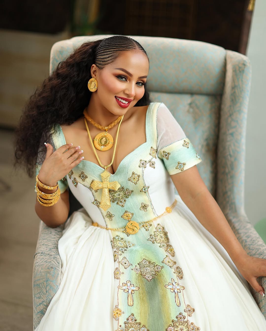 Green Habesha Kemis Dress | Handmade Ethiopian Zuria Outfit