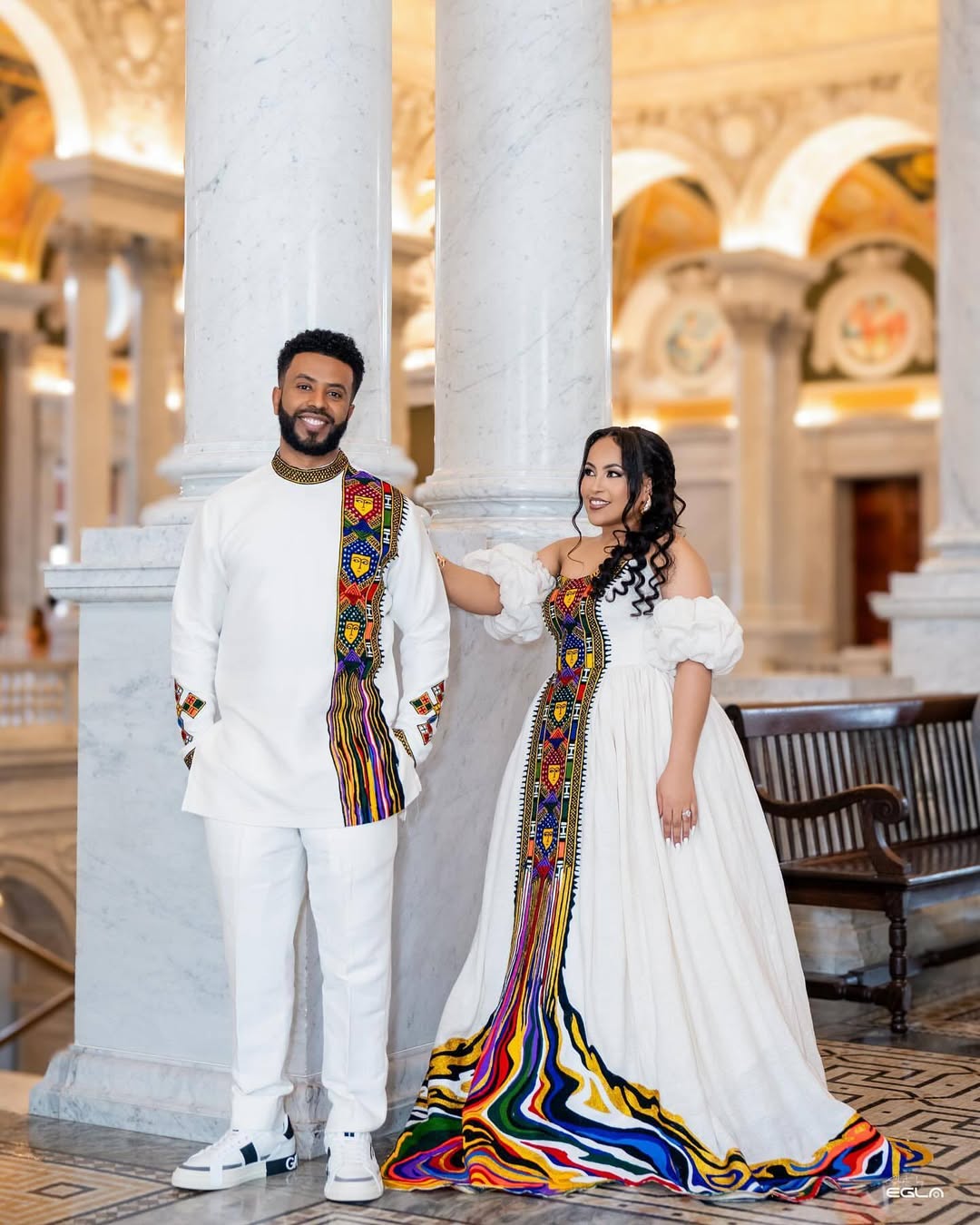 Colorful Habesha Couples Outfit | Luxury Ethiopian Wedding Set