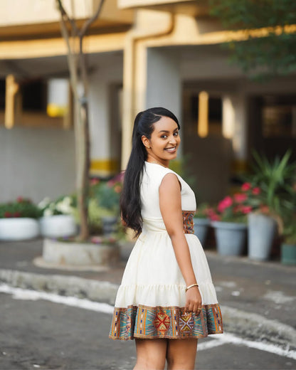 Short Modern Habesha Kemis | Luxury Ethiopian Dress for Women