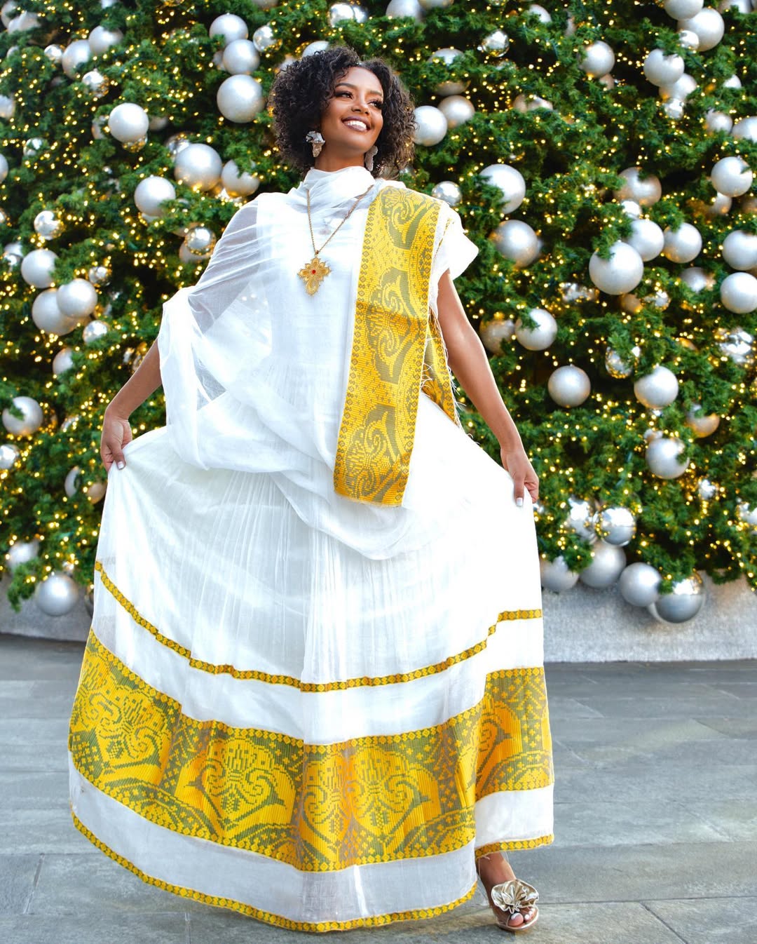 Yellow Zuria Tibeb Habesha Kemis | Ethiopian Cultural Dress