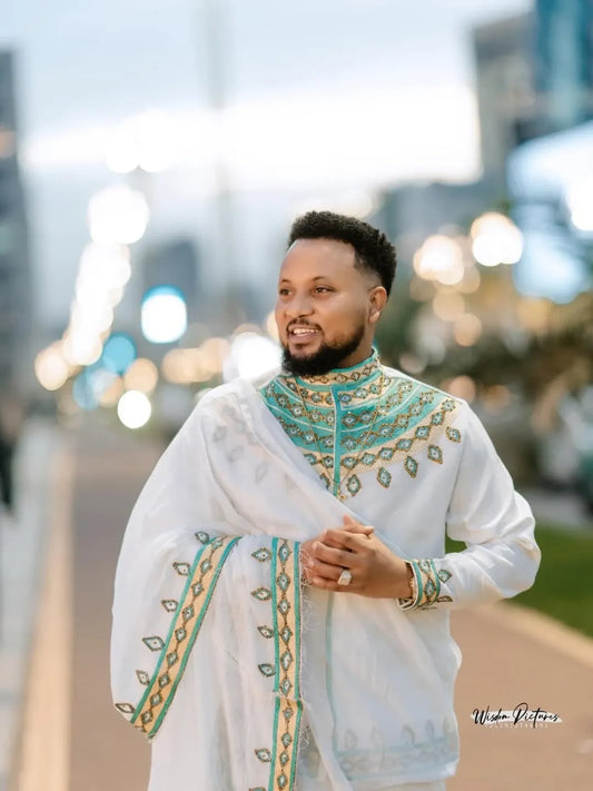 Luxury Green Habesha Men’s Shirt | Modern Ethiopian Traditional Wear