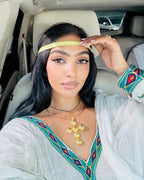 Light Blue & Green Habesha Kemis | New Handmade Ethiopian Dress